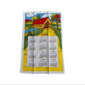 Vintage Americana, 80s, tea towel, Vintage New England Covered bridge towel